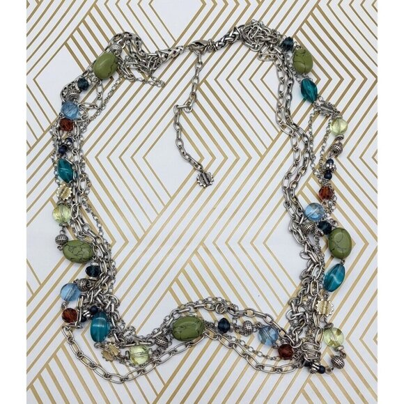 Premier Designs Silver Tone Multi Strand Chain Necklace Colorful Bead Stations - Picture 11 of 13